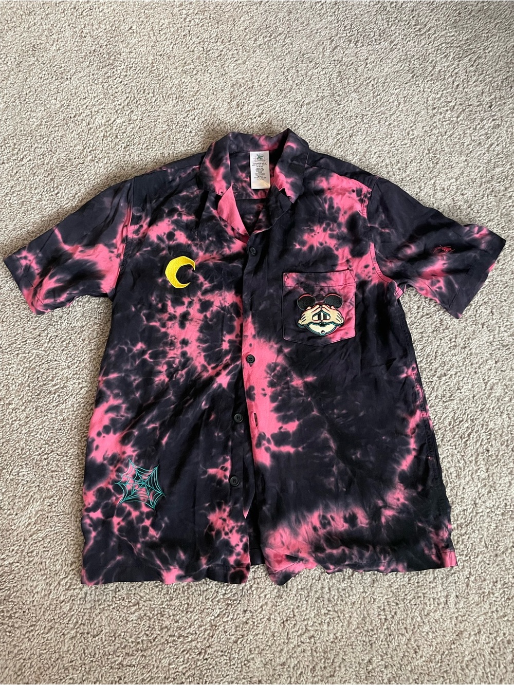 Disney Parks Mickey Mouse Halloween Tie-Dye Button Up Shirt M